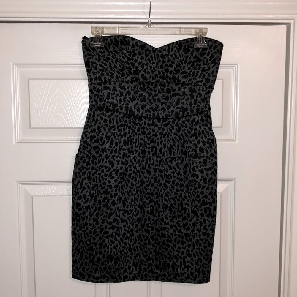 Black Leopard print strapless dress